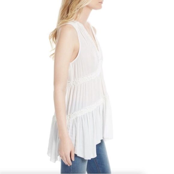 Free People Purple Haze ivory tiered v-neck boho tunic size XS - Picture 2 of 16